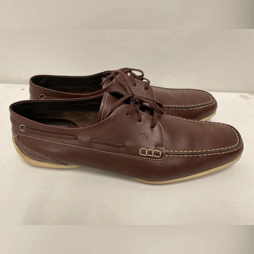 TOD’S Made in Italy Square Toe Boat Shoe in Brown Leather Size 13 $695